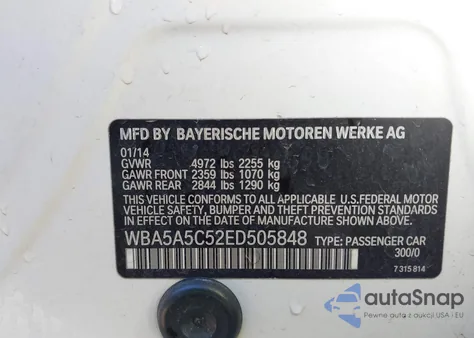 2014 BMW 528I из США, поврежденный, VIN WBA5A5C52ED505848